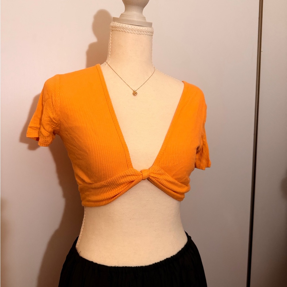 ALO Yoga Orange Knotted Crop Top